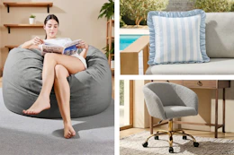 Oversized bean bags, office chair and decorative pillow