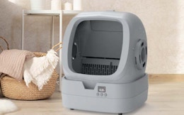 a self-cleaning litter box in a room
