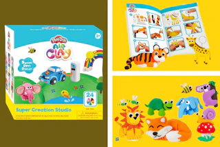 Three stock images of the Play-Doh Air Clay Pack