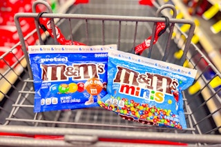 2 bags of m&ms candy in a cart