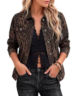 luvamia Women's Leopard Denim Jacket