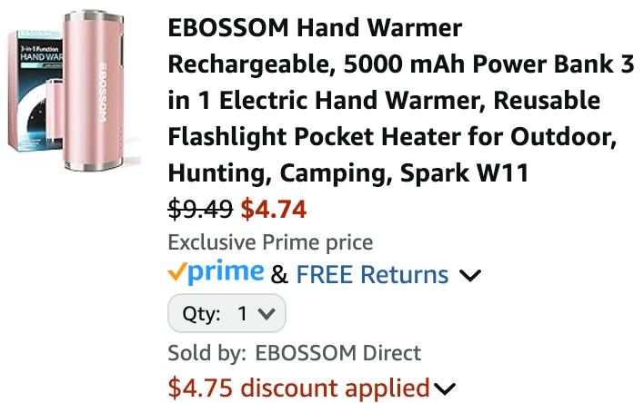 a hand warmer cart ending in $4.74