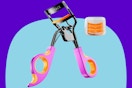 Whalrace Eyelash Curlers with 6PCS Extra Replacement Pads on a blue background.