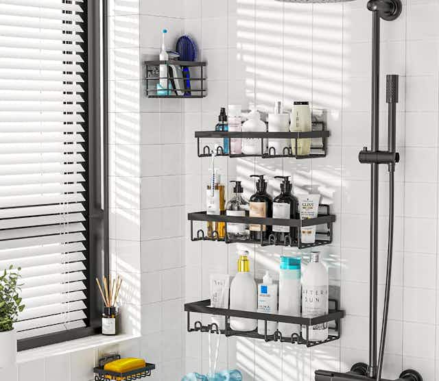 Shower Caddy Organizer Shelves 5-Pack, $9.98 on Amazon card image