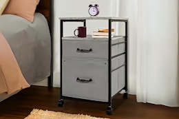 Lifestyle image of the Homestock Rolling Fabric Cabinet