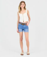 Juniors' Belted Cuffed Denim Shorts