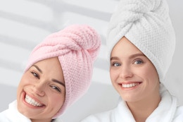 women wearing microfiber hair towels