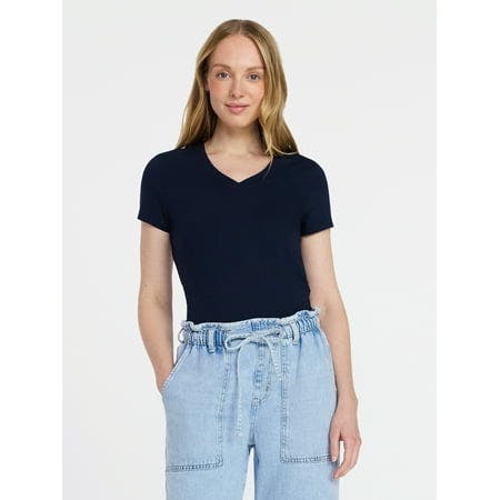 Time and Tru Women's Slim V-Neck Tee