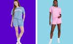 Women's Joyspun Pajama Set in blue "sundays" and pink "happy"