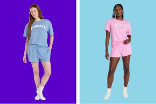 Women's Joyspun Pajama Set in blue "sundays" and pink "happy"