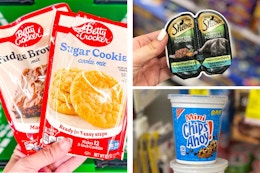 dollar tree betty crocker, sheba, chips ahoy 3-photo collage