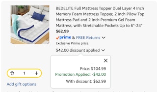 Mattress topper Amazon receipt