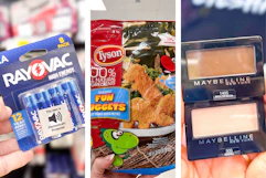 collage with rayovac batteries, maybelline eyeshadow, tyson nuggets