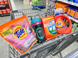 tide downy bounce laundry products in walgreens cart