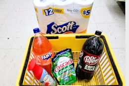 dollar general matchup deals on store floor in basket