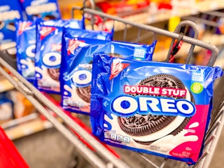 4 packages of oreos in a cart