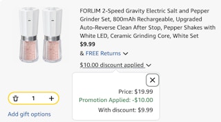 salt and pepper grinder set Amazon receipt