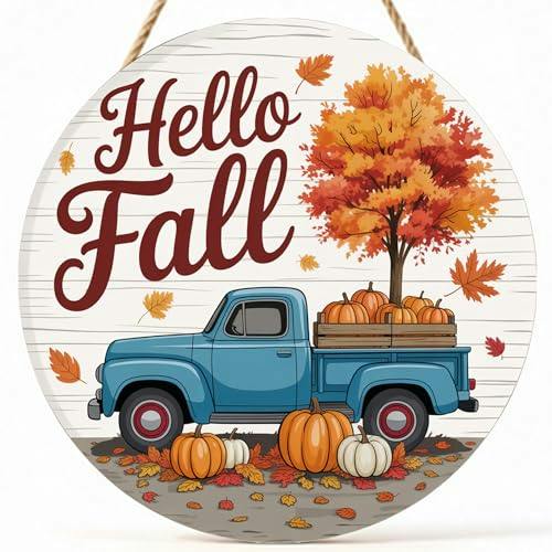 Hello Fall Truck Wood Hanging Sign