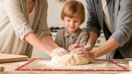 a family rolling dough on a silicone baking mat