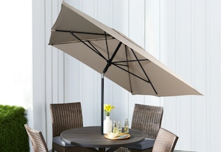 beige patio umbrella