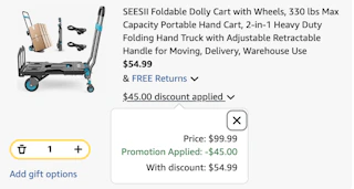 dolly cart Amazon receipt