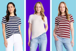 Models wearing Time and Tru women's boxy tees