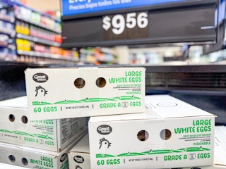 great value 60 count eggs stacked in walmart cooler