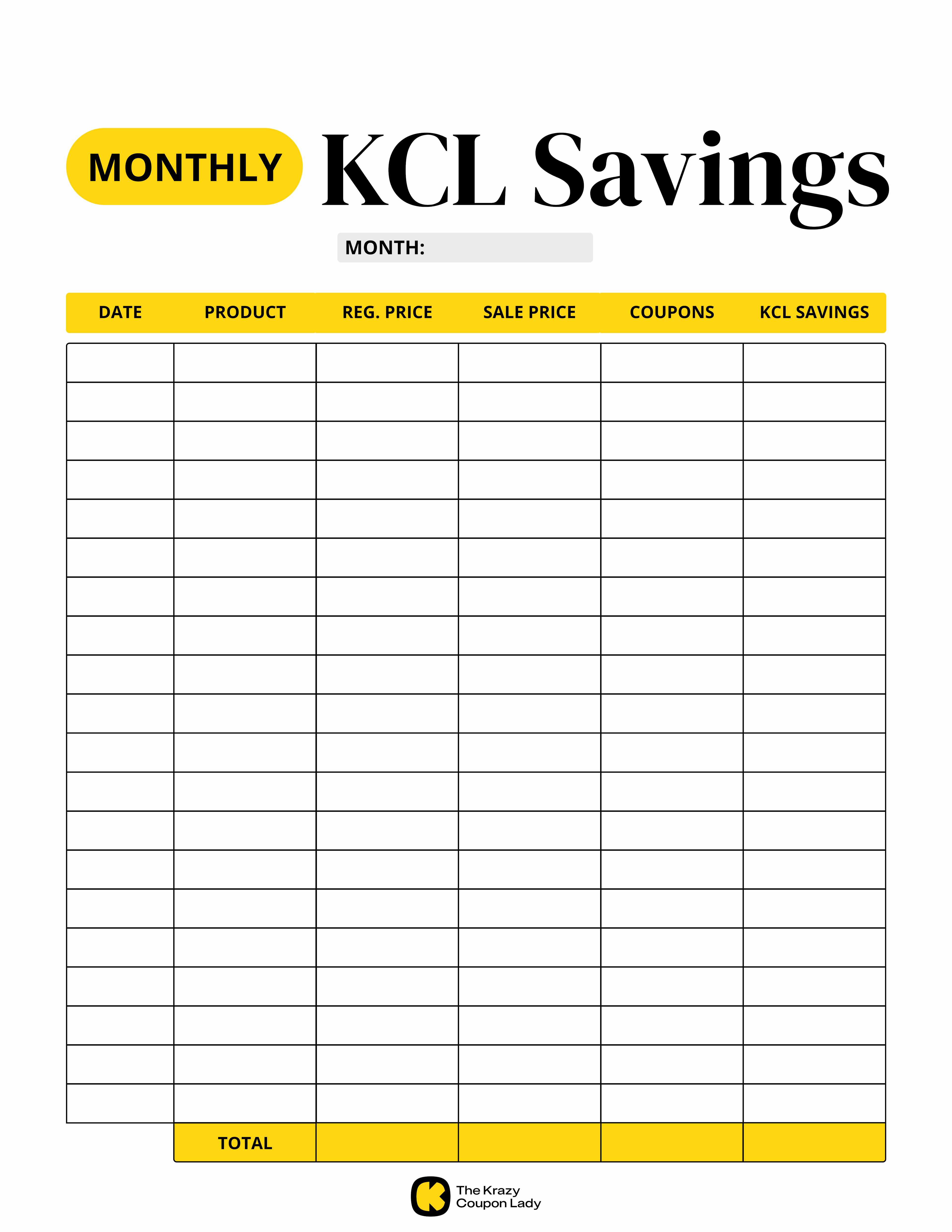 Monthly KCL Savings printable