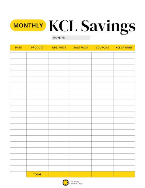 Monthly KCL Savings printable