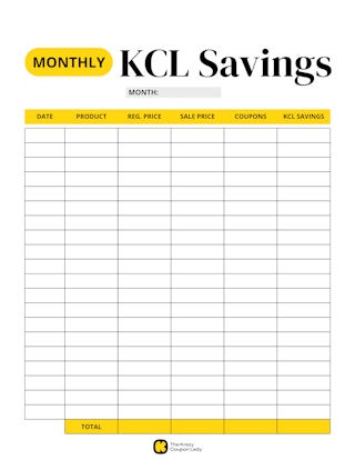 Monthly KCL Savings printable