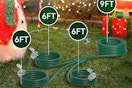  addlon 27FT Outdoor Extension Cord with Multiple Outlets on a front lawn with Christmas decorations.