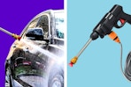 Water pressure cleaner: 1 stock image and 1 image of it being used to wash a car