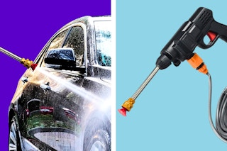 Water pressure cleaner: 1 stock image and 1 image of it being used to wash a car