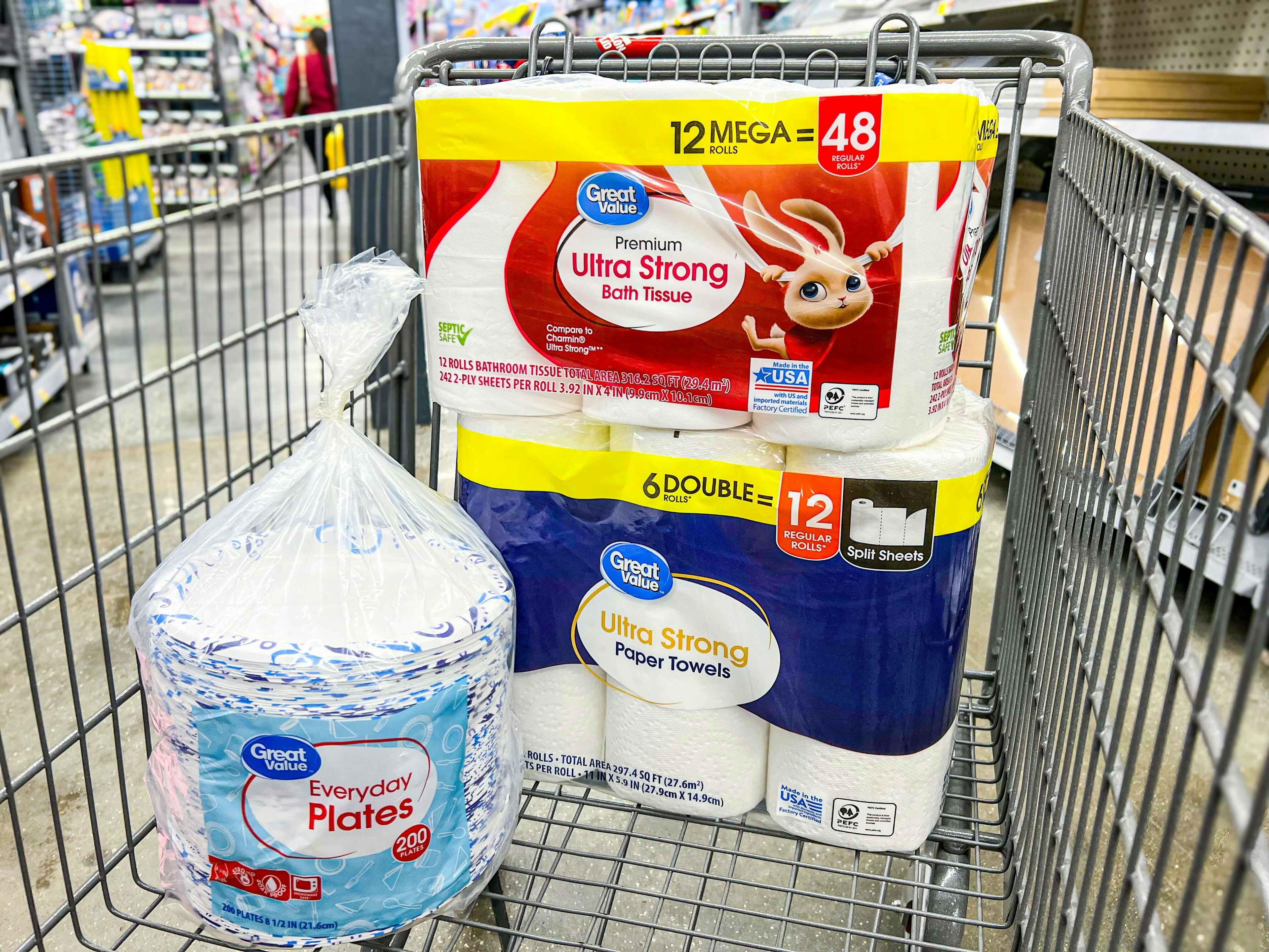 great value paper products in walmart cart
