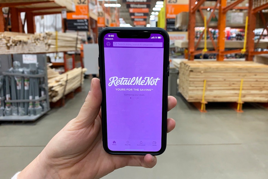 RetailMeNot app on iPhone inside home improvement store