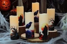 Flameless Halloween Candles B0F6N4Z7M9 gothic crow AA battery operated remote timer spooky