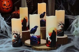 Flameless Halloween Candles B0F6N4Z7M9 gothic crow AA battery operated remote timer spooky