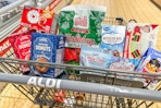 holiday food items in an Aldi cart