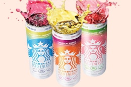 three colorful cans of drinks