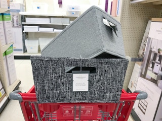 threshold tapered storage bins on a target cart