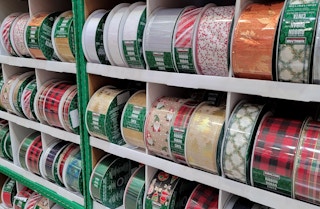 Christmas ribbons on a display at costco