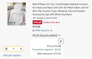 bath pillow Amazon receipt