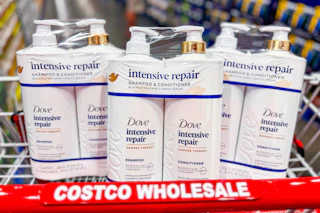 dove hair care packs in a costco shopping cart