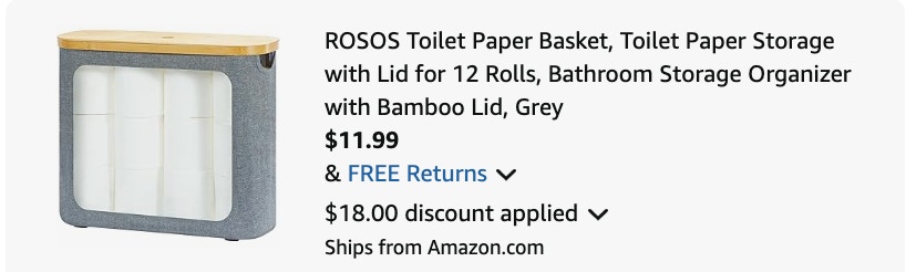 Toilet paper storage Amazon receipt