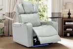 Lifestyle image of the gray PU leather Merax power recliner with LED lights in home setiing