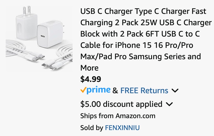 QUZUDN SB C Charger Type C Charger Fast Charging 2 Pack 