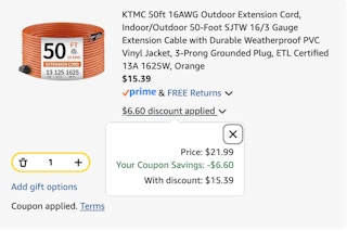 extension cord Amazon receipt