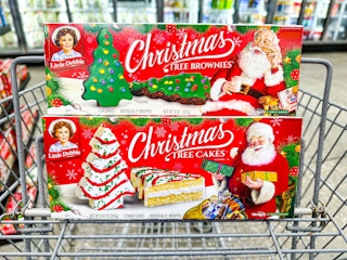little debbie christmas tree cakes brownies in shopping cart