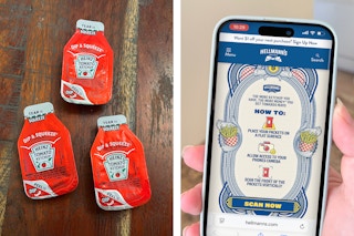 ketchup packets and phone showing hellmanns offer