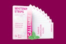whitening strips on a magenta background